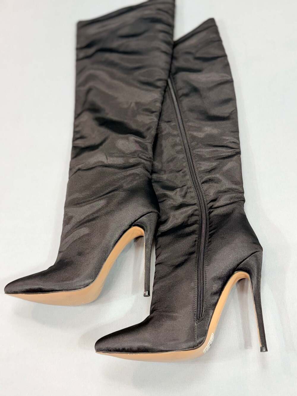 Satin Knee High Pointed Toe Boots with High Heels Sz 9 Party Classic NWOT